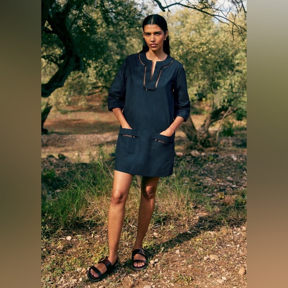 Sezane Navy Cotton Tunic Dress, 36